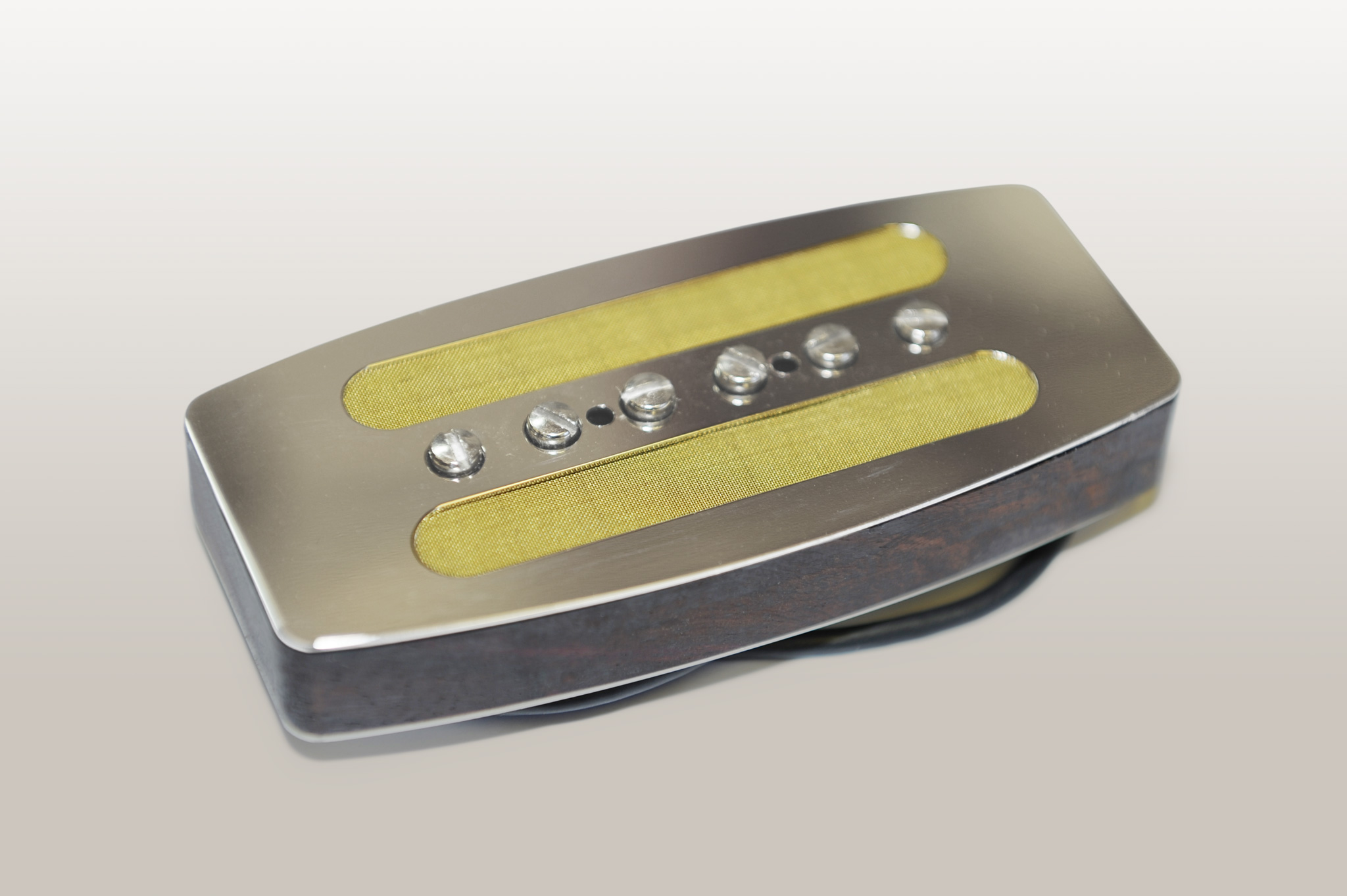 P90 pickup with nickel silver top plate and base plate and ebony frame